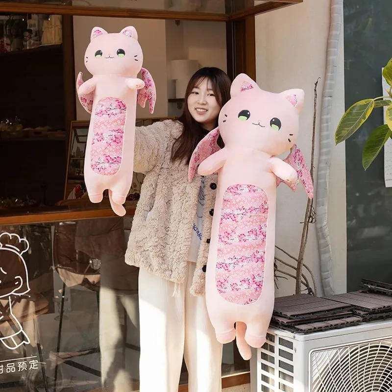 60cm Cute Cat Body Pillows Cherry Blossom Cat with Bat Wing Plush Toys Kawaii Soft Sleeping Pillow Cushion Girl Birthday Gift — image 8