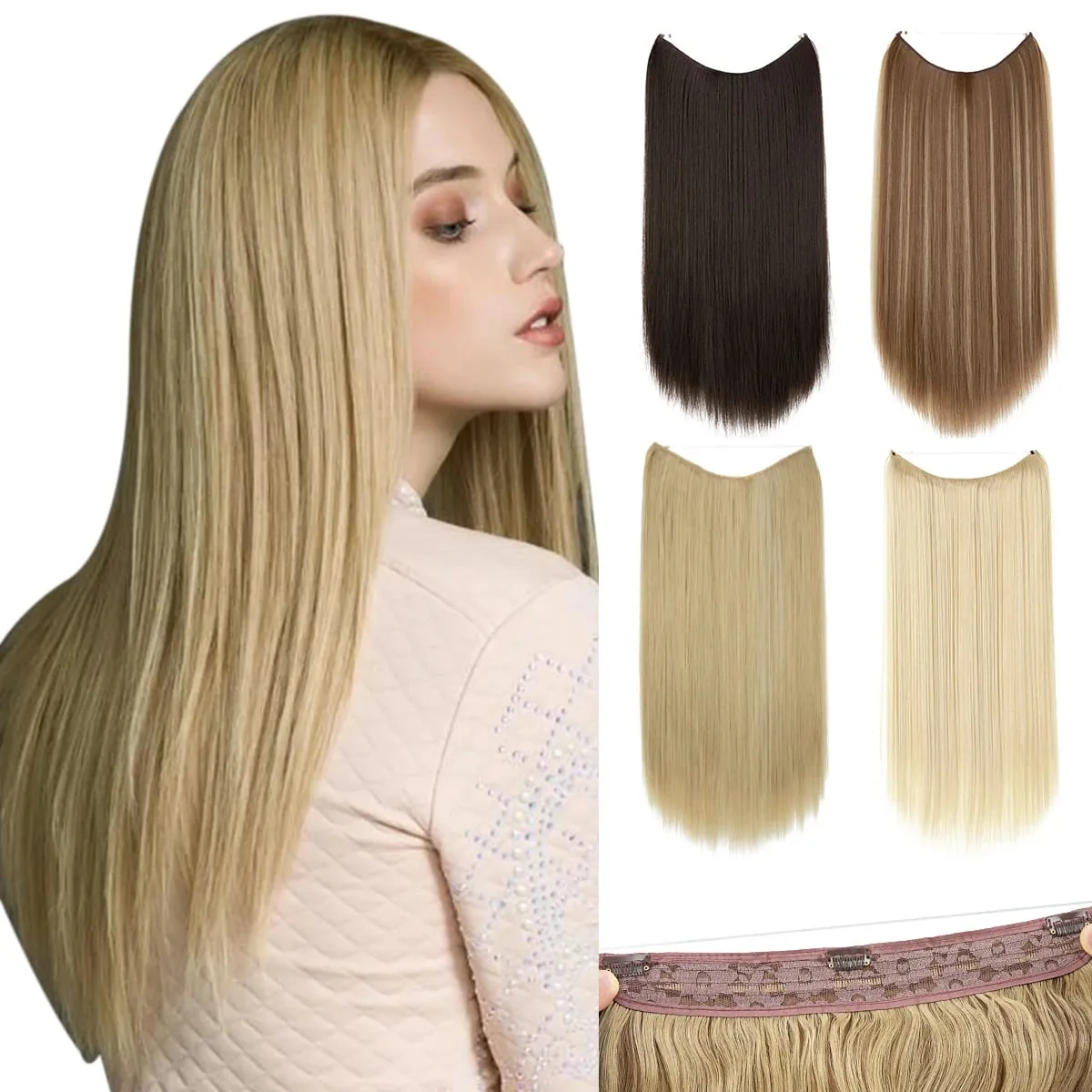 Premium Heat Resistant Synthetic Invisible Wire Hair Extensions With Clips Hairpieces Long Natural Straight Fake Hair For Woman — image 2