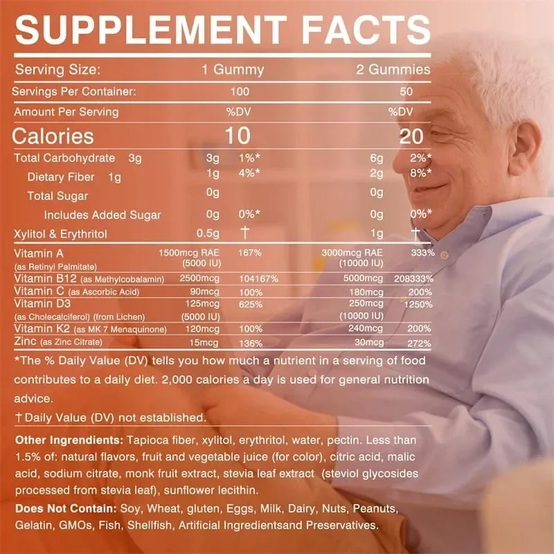 Vitamin D3 K2 + Vitamin B12 Gummies - Strengthen Bones Promote Brain and Cardiovascular Health Relieve Joint Pain