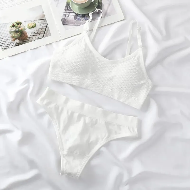 Women Padded Bra And Panties Set Wire Free Seamless Bra Sexy High Waist Thongs Underwear Sports Brassiere Female Lingerie Set