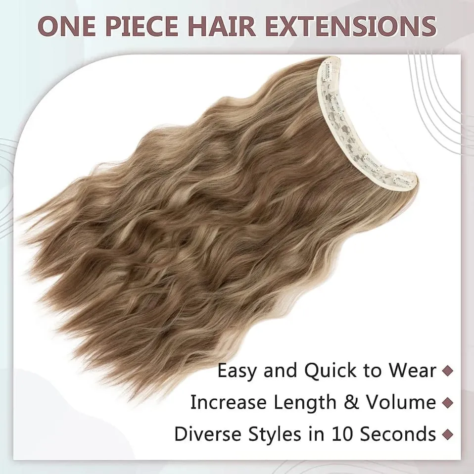 Synthetic Invisible Wire Hair Extensions Adjustable Long Clip in Wave Curly Secret Hairpiece for Women Fish Line Hair — image 3