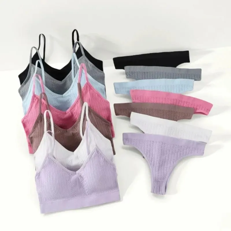 Women Seamless Bra Panties Set Push-Up Non-wire Bralette Low-Rise Briefs Sexy Lingerie Female Comfort Rib Sports Underwear Set — image 3