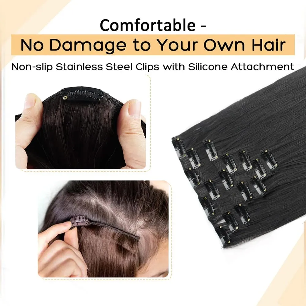 7Pcs/Set 16 Clips Hair Extension Black Long Straight Natural Hair Ombre Hairpiece Heat Resistant Fiber For Women Hairstyle — image 5