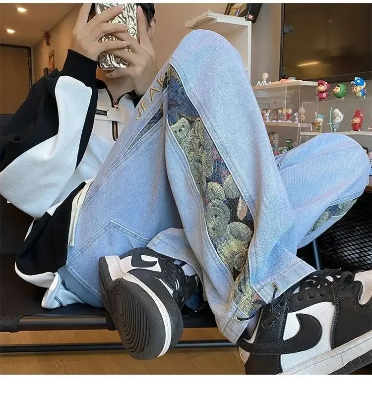 2023 Embroidered Bear Jeans Men's Spring Fall Straight Leg Loose Plus Wide Leg Fashion Brand American High Street Casual Pants — image 10