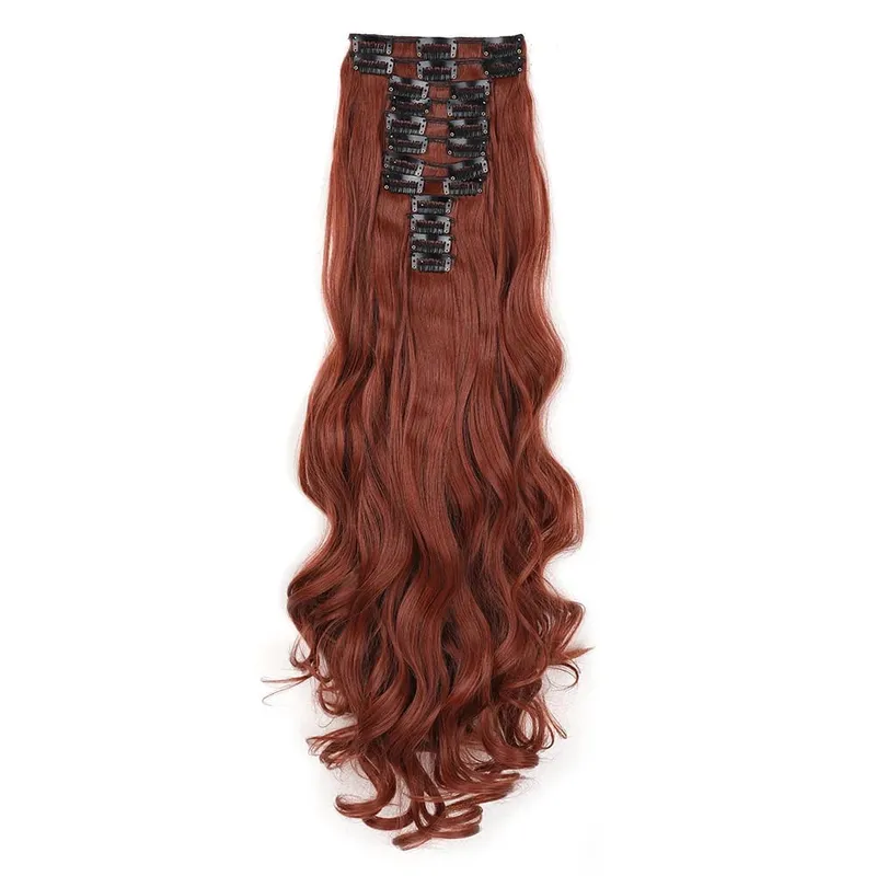 12pcs Highlight Balayage Dark Brown Hairpieces Clip in Hair Extensions 24inch Light Brown&Honey Blonde Synthetic Wavy Hair — image 16