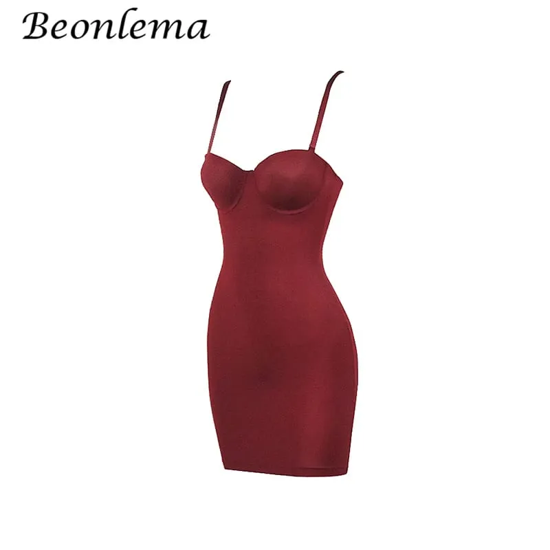 Vestido bodycon curto sem costas alças finas sólido casual sexy sem mangas verão cintura alta clube magro mini vestidos senhoras básico