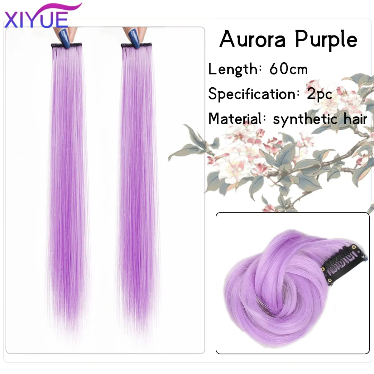 2pcs/pack Synthetic Colored Party Highlights Clip in Hair Extensions for Girls 24 inches Multi-colors Straight Hair Synthetic Ha — image 10