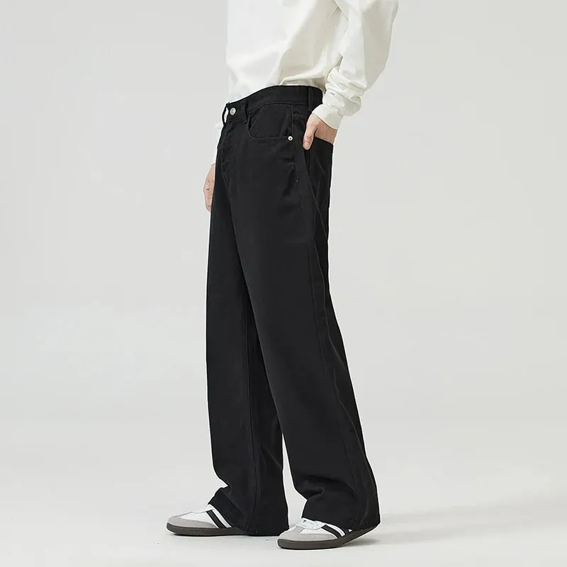 100% Cotton Men's Baggy Straight Jeans Comfortable Soft Casual Pants Fashion Korean White Brown Denim Trousers Male Clothing — image 5