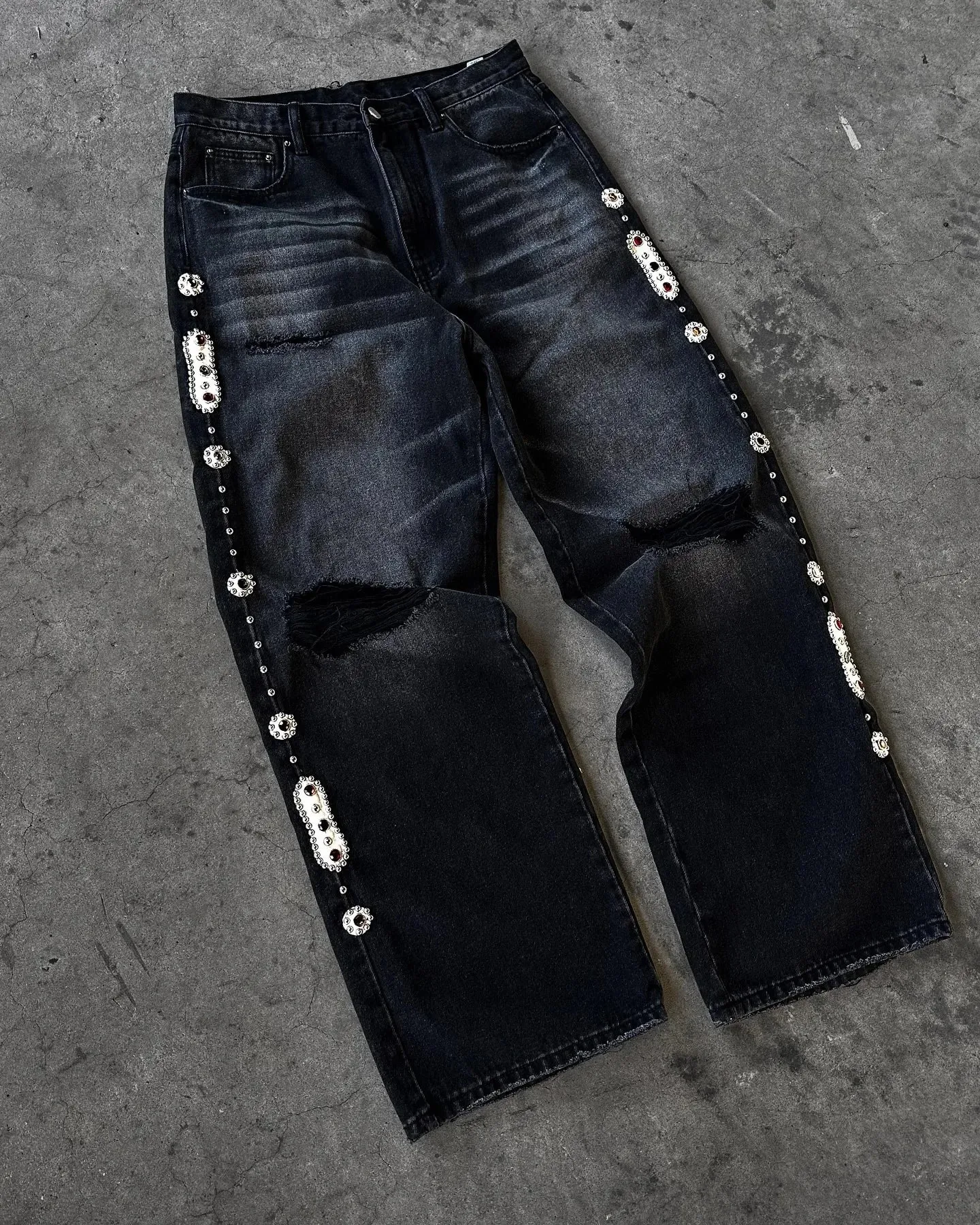 Y2K Baggy Tactical Jeans Men Punk Bullet Chain Print Washed Jean Retro High Street Jeans Hip Hop Men Casual Wide Leg Denim Pants — image 9