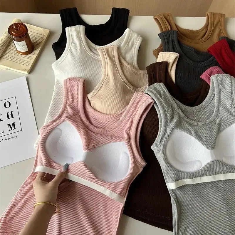 Women Solid Color O Neck Ribbed Tank Top Wide shoulder Strap Camisole 2025 Summer autumn Basic Camisole Elastic Tank Tops — image 9
