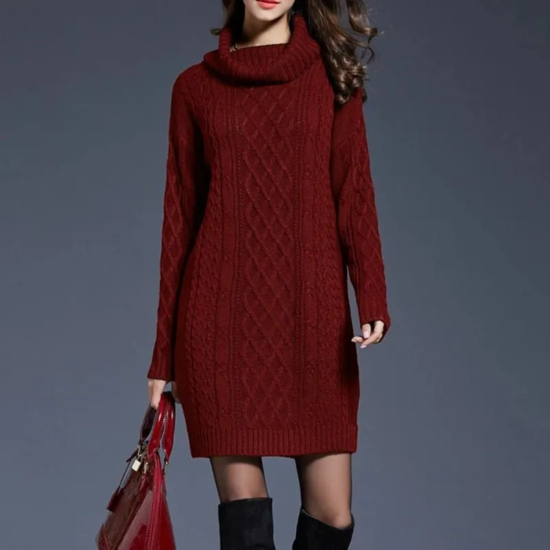 Plus Size Women Casual Knitted Long Sleeve Winter Dresses Sweater Solid Knee Length Loose Fat Female Over Size Dresses 4XL — image 5