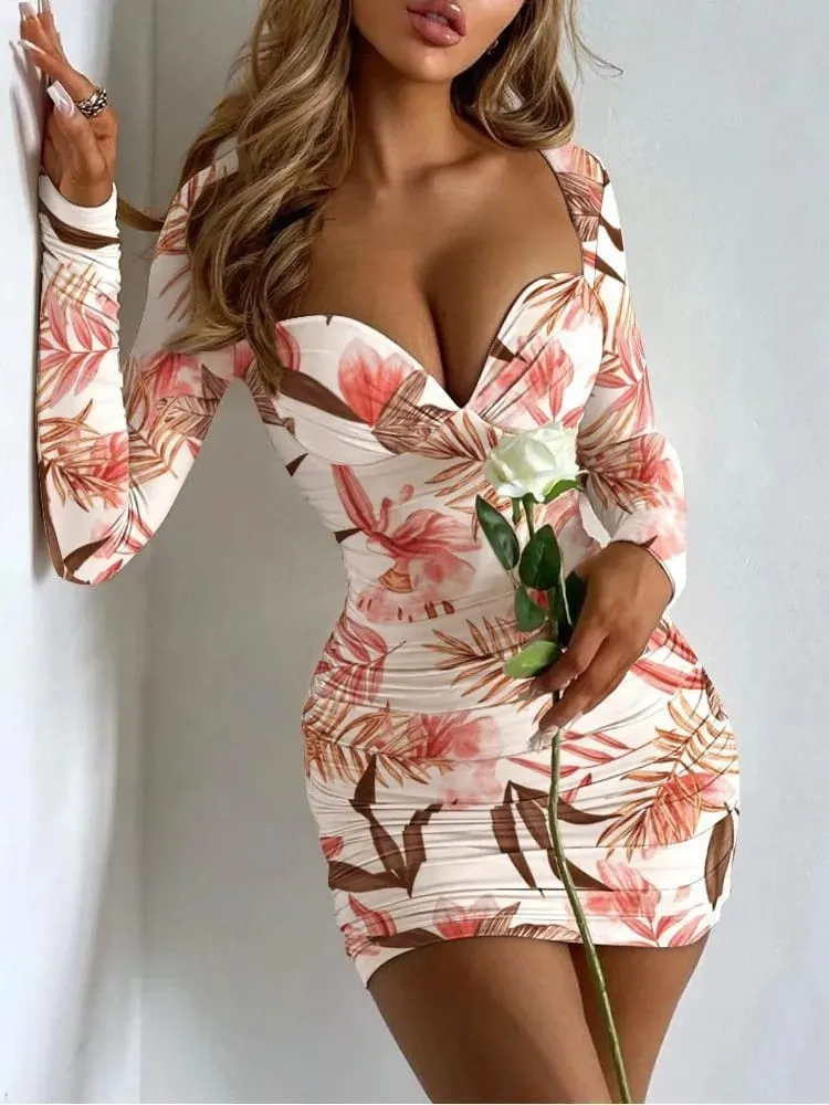 Sexy Package Hip Slim Mini Dress Printed Low Cut Bodycon Party Night Club Dresses For Women Fashion Trendy Tight Short Vestidos — image 5