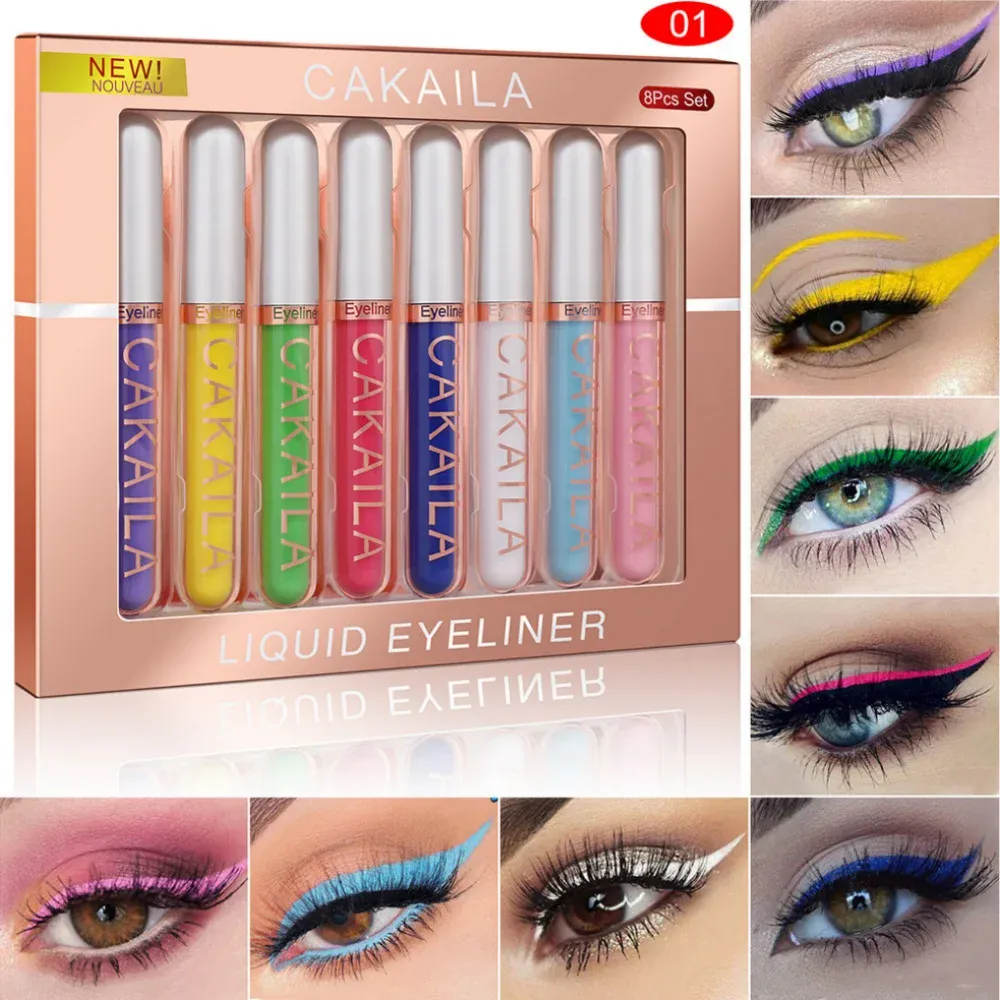 8-Color Set Waterproof Eyeliner Pens Long-lasting Glitter & Colored Eye Makeup Cosmetics Beauty Matte Eye Liner Pencil Kit — image 2