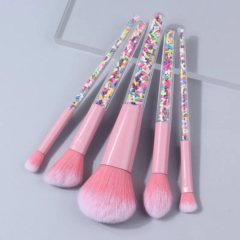 Sada 5ks štětců na make-up Candy Sprinkle Růžové měkké syntetické štětce na obličej a oči