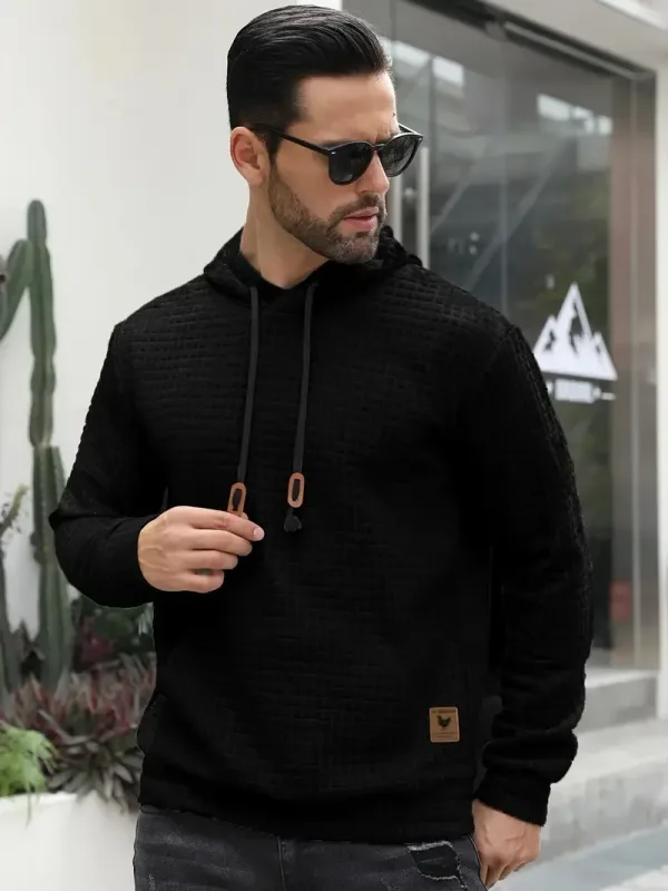 Men's Autumn Winter Jacquard Plaid Hoodie Long Sleeve Casual Pullover Fitness Running Sports Hooded Jacket Activewear Sweatshirt