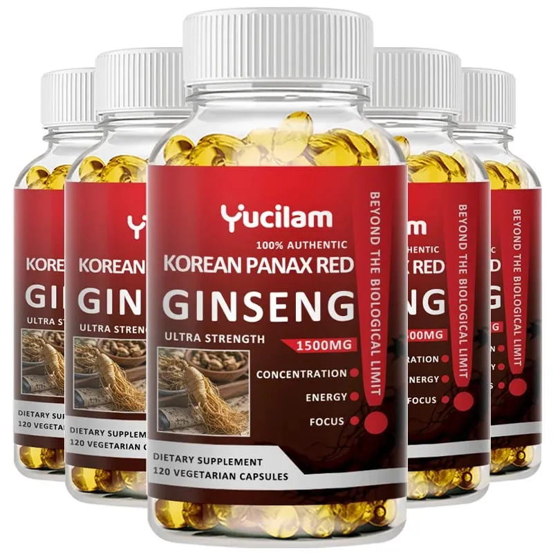 Korean Red Ginseng 1500 mg - Energy Supplement for Peak Performance Focus & Vitality - High Potency Ginseng Root Extract