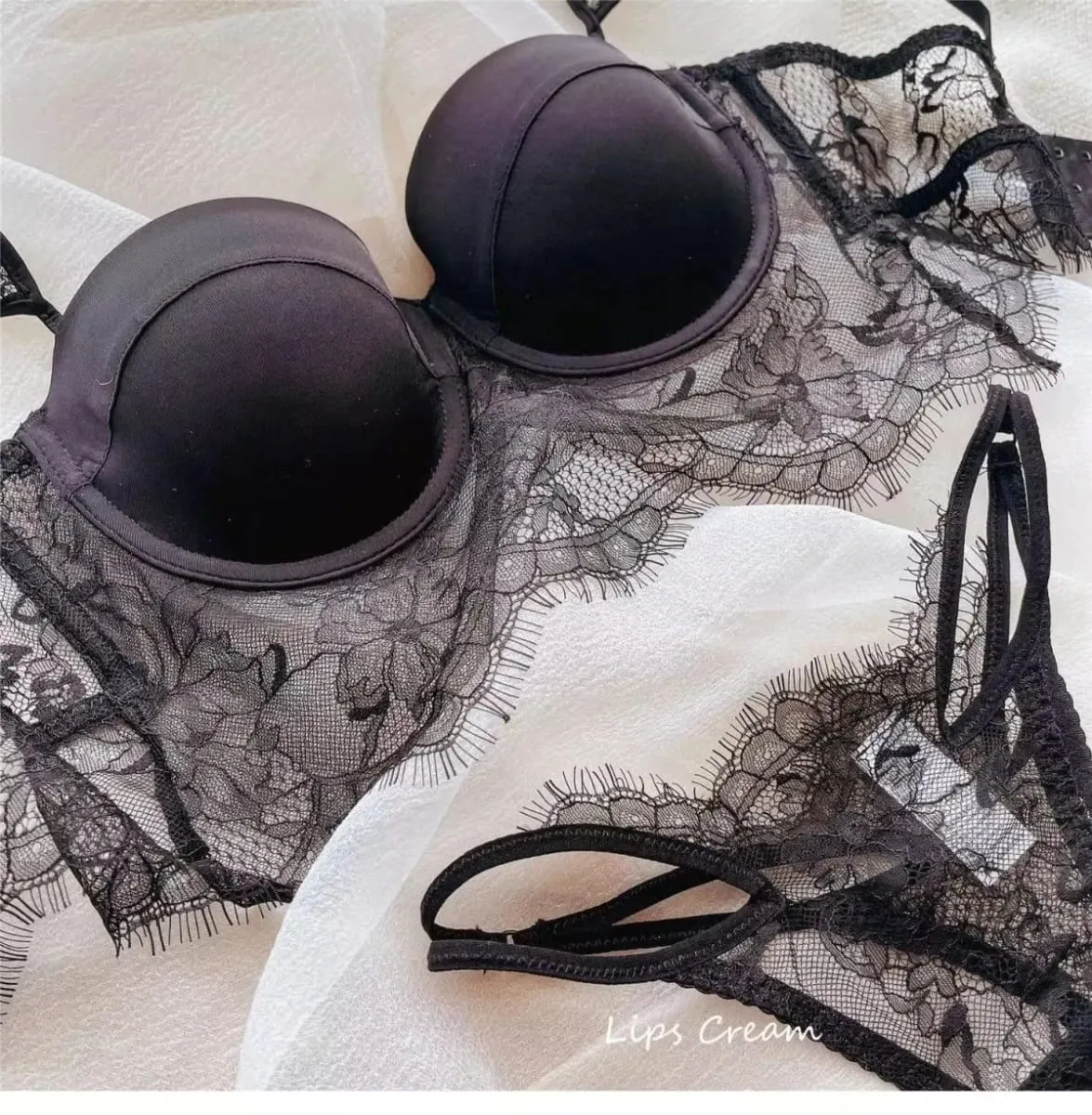Sexy Lace Underwear Female Poly Poly Thin Soft Steel Ring up Support Anti-Sagging Collect Vice Breasts Solid Color Back Bra Set