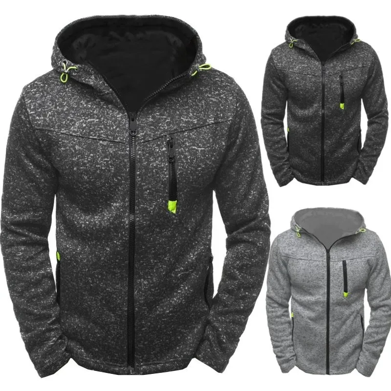 Men's Hoodie with Side Zipper Pockets Thin Wool Solid Color Tracksuit Casual Everyday Outdoor Hooded Tracksuit Long Sleeves — image 7