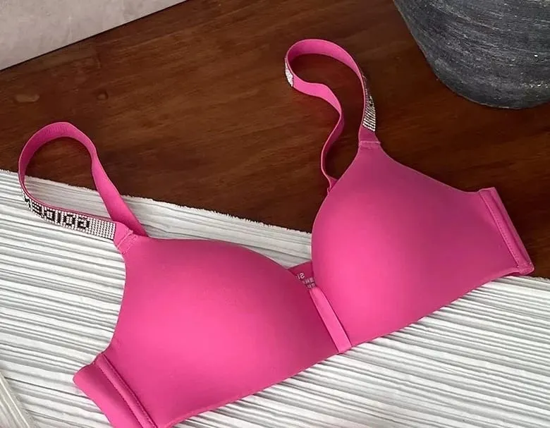 セクシーな Fashion Women Triangle Cup Bralette 32‑38 Thin Seamless Push Up Anti Sag Rhinestone Letter Strap Beautiful Back Lingerie — image 2