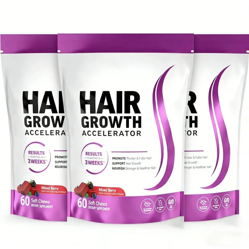Suplemento de mastigação macia para crescimento capilar de biotina, suporte para cabelos mais grossos, vitamina C e E para nutrição saudável do cabelo 60 goma — image 8