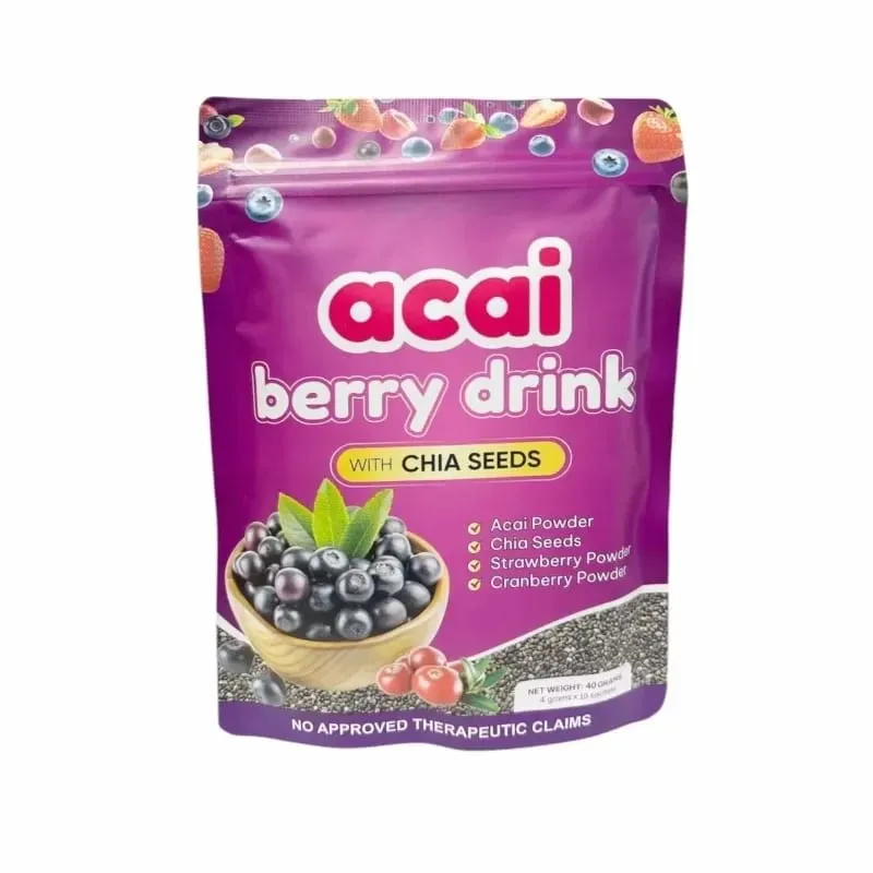 Acai-Beeren-Getränkepulver mit Chia-Samen, Erdbeere und Cranberry für antioxidatives tägliches Wohlbefinden und Unterstützung des Immunsystems für Erwachsene, 40 g