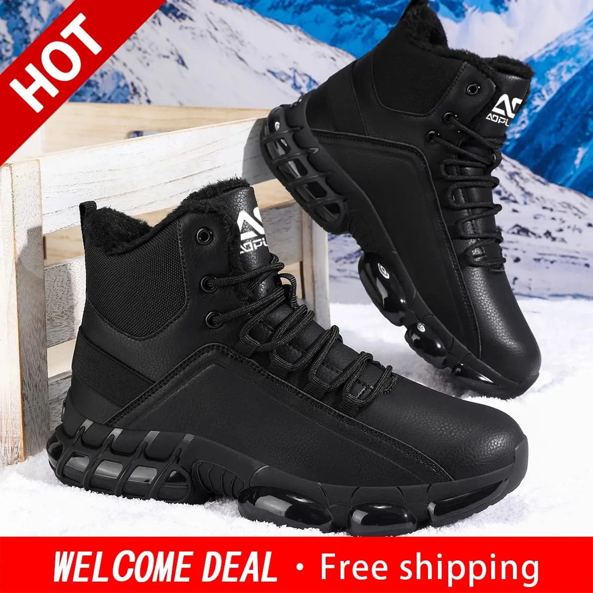 Men Autumn Winter High‑Top Fleece‑Lined Snow Boots Warm Casual Sneakers Non‑Slip Outsole for Hiking Outdoor Snow‑Day Activities — image 3
