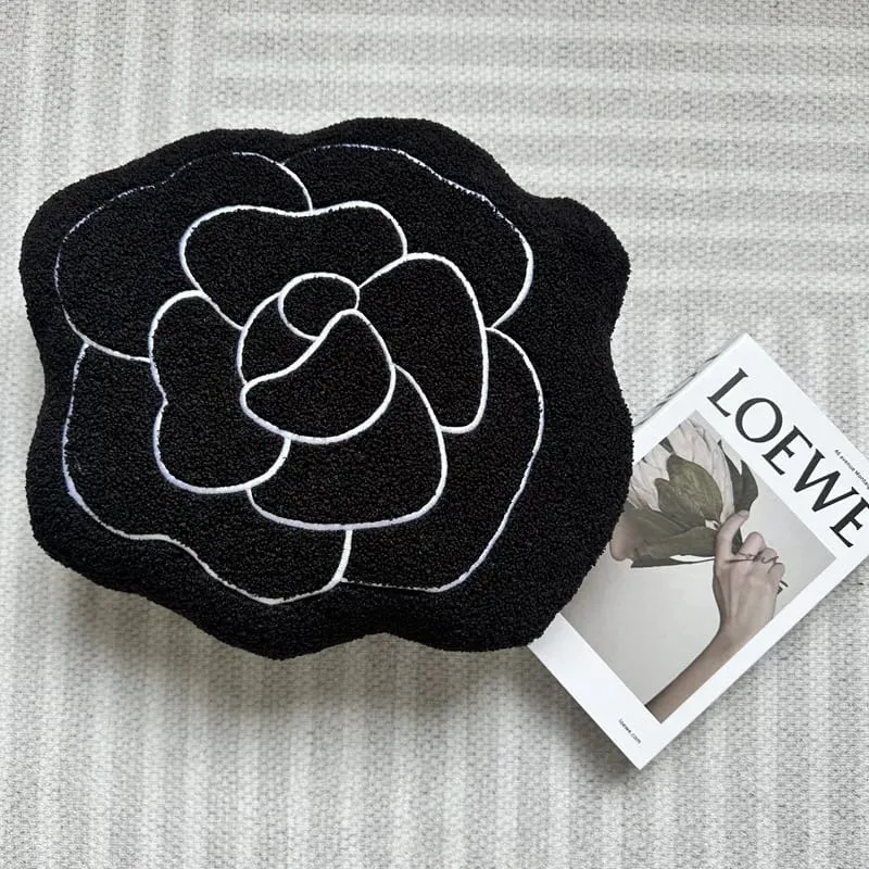 45cm Modern Style Flower Embroidery Plush Pillow Camellia Shaped Throw Pillow Soft Home Room Decor Cushion