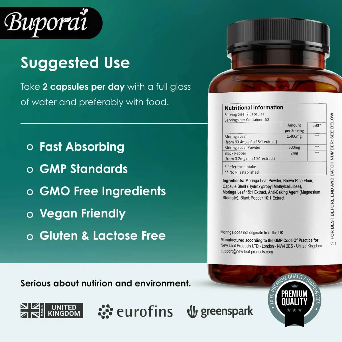Moringa Leaf Capsules - Supports Digestive and Intestinal Health Antioxidants Nourishes Skin Improves Energy Levels — image 4