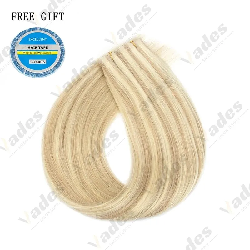 Injected Tape In Hair Extensions Invisible Long Tape PU Weft Human Hair Bundles Natural Hair Extensions 12-22 inch Thick Ends