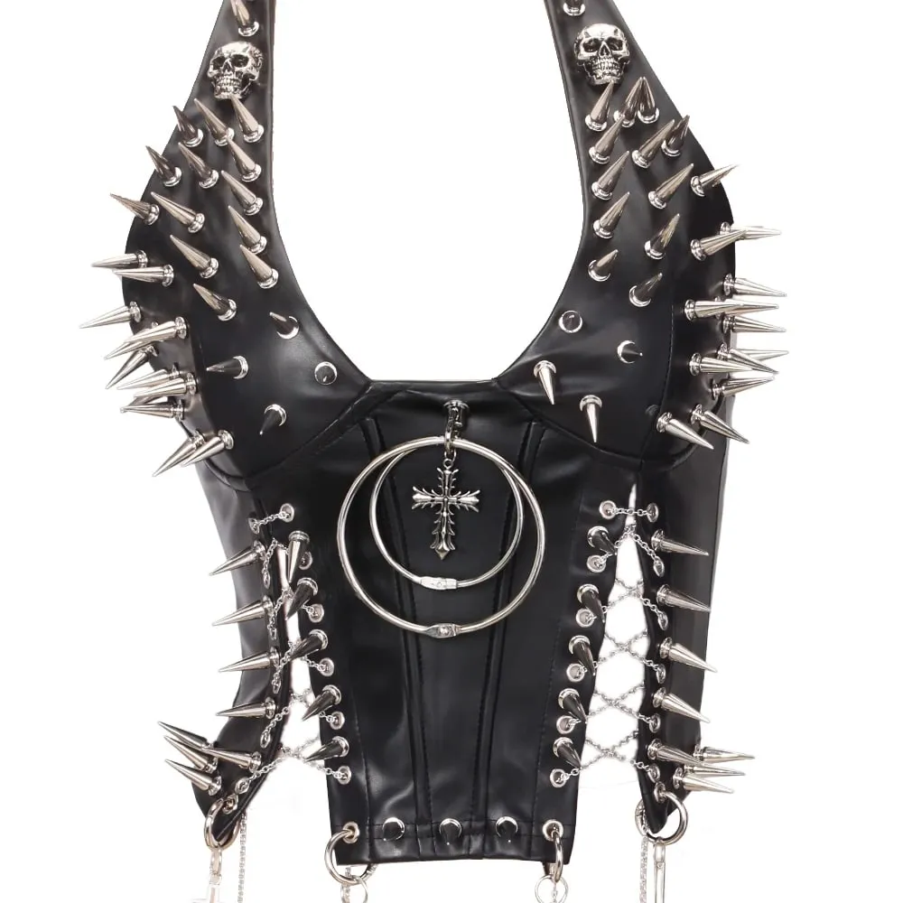 Goth Top Y2K Clothes Women's Tanks Emo Clothing Gothic Boho Tops with Spikes Punk Rock Teens Festival Spiked Bra Grunge T Shirt — image 18