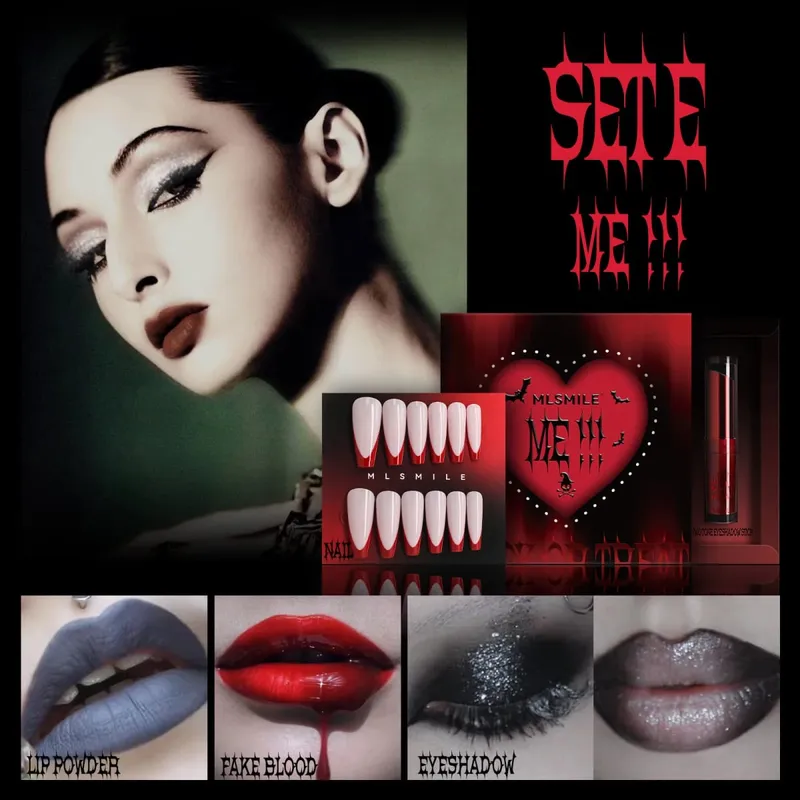 Halloween Makeup Set with Fake Blood Lip Tint Eyeshadow &3D Self-Adhesive Nail Art Stickers Special Effects Makeup Set Party SFX — image 8