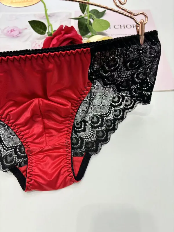 Sexy men underwear elasticity smooth underpants Transparent, breathable, Red lace Men's Briefs — image 10