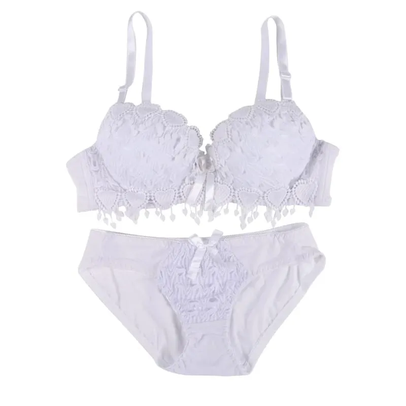 Women Bra Set Girl Floral Lace Underwear Set Underwire Brassiere Push Up Outfit