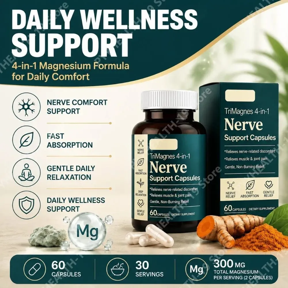 TriMagnes 4-in-1 Magnesium Complex Capsules 300mg with Citrate Glycinate Malate Turmeric for Nerve Comfort Muscle Relax 60 Ct — image 2