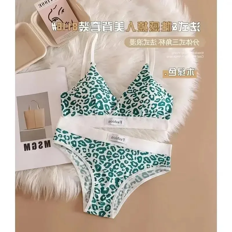 1/3/8Pcs Seamless Bra Set Low Waist Panties Leopard Bralette Sexy Lingerie Set Vneck Sport Brassiere Female Cotton Underwear Set — image 12