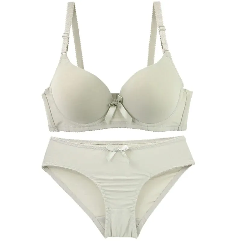 2025 New Sexy Bow Sweat Absorption Plus Size Bras Set Solid Smooth Seamless Breathable ABC Cup Underwear Plus Up Lingerie