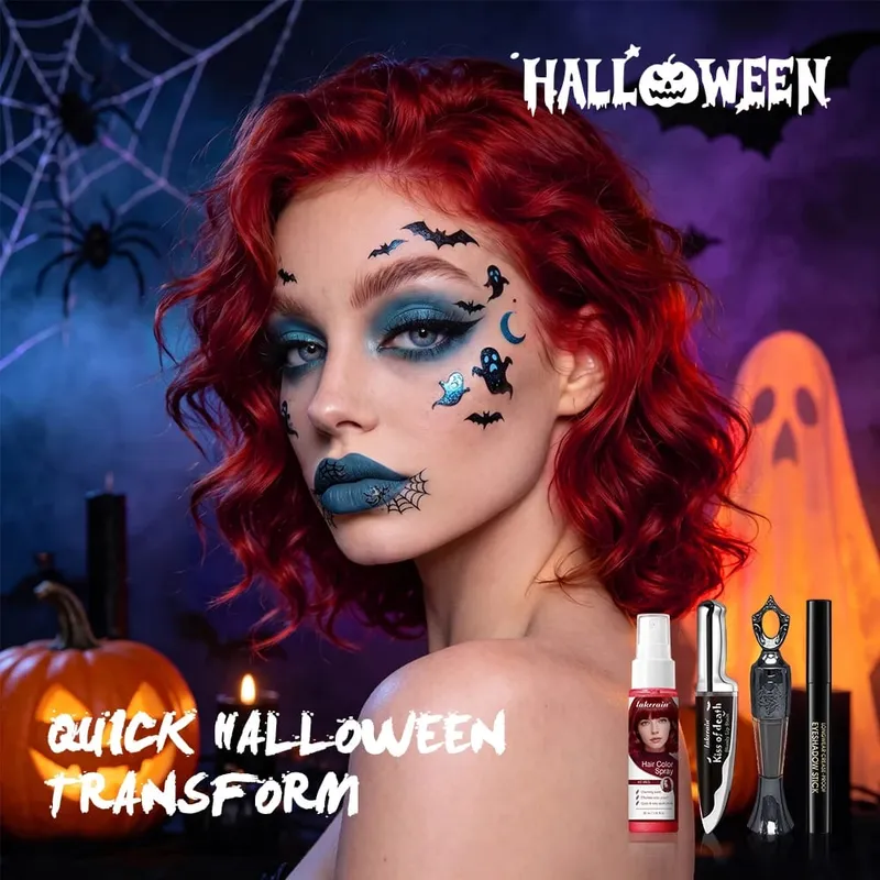 5 stks Halloween Make-up Kit Tijdelijke Haarkleur Spray Gezicht Lichaam Verf Stick Oogschaduw & Lip Make-up Set Festival Party Cosmetica — image 2