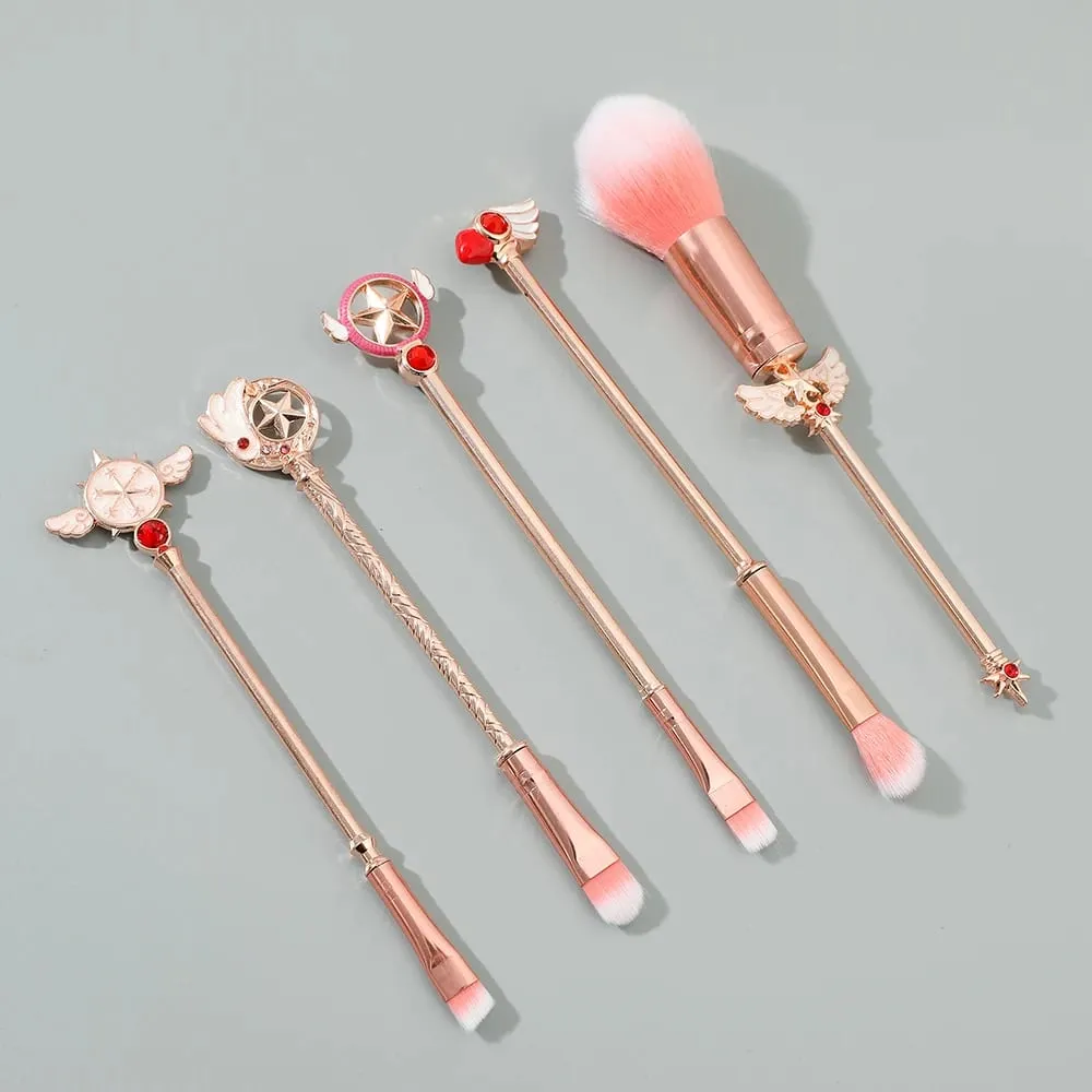 5pcs Metal Handle Soft Fluffy Makeup Brush Set Anime Card Captor Sakura Cosmetics Powder Brush Pink Eyeshadow Eyebrow Brush — image 4