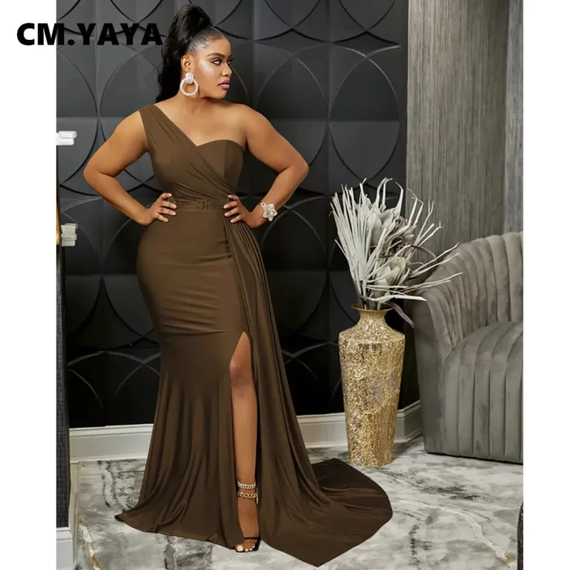 CM.YAYA One Shoulder Skew Neck Tassel Side Floor Length Mermaid Long Maxi Dress Women 2022 Sexy Party Club Even Prom Dresses — image 4