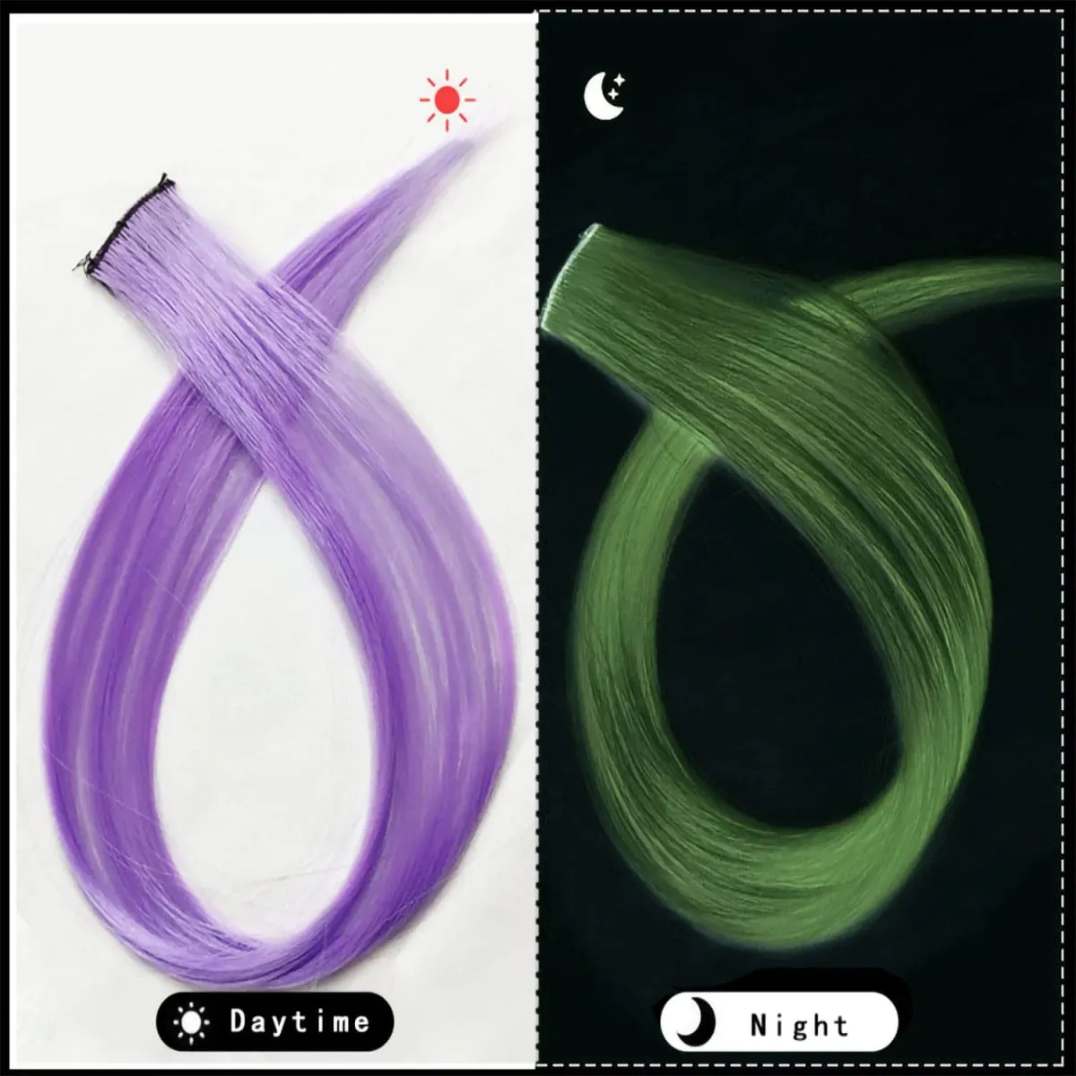 20 Inch Glow in the Dark Hair Extensions Clip Luminous Colored Hairpieces Party Rainbow Hair Clips Synthetic Straight Wig — image 13
