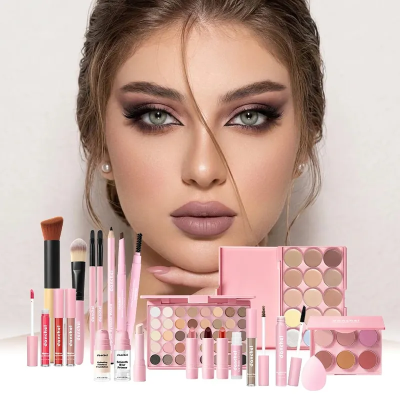 Face Makeup Set Eyeshadow Contour Blush Lipstick Foundation Concealer Eyebrow Eyeliner Mascara Cosmetic Kit With Makeup Brushes — image 2