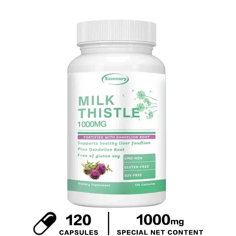 Milk Thistle Capsules 1000mg - with Dandelion Root - Liver Detox and Cleanse Promotes Skin and Digestive Health Supplement