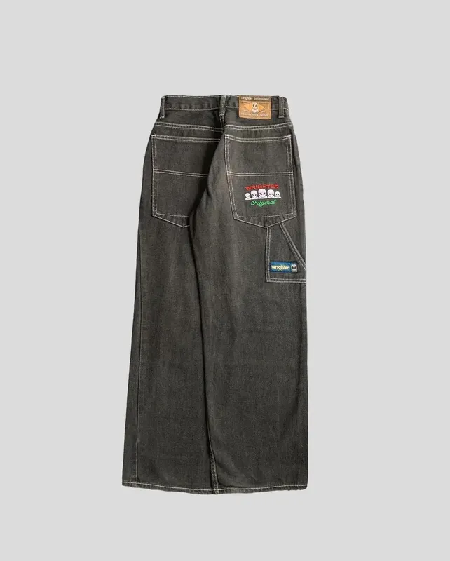 Gothic Retro American Y2K Cross Embroidery Patchwork Baggy Jeans Men Streetwear Casual Straight Wide-leg Pants Couple Jeans — image 11
