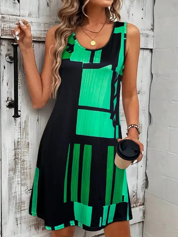 Summer Women's Geometric Pattern Sleeveless Dress For Summer Vacation Dresses For Women Summer Women Bohemia Midi Dresses Y2K — image 1