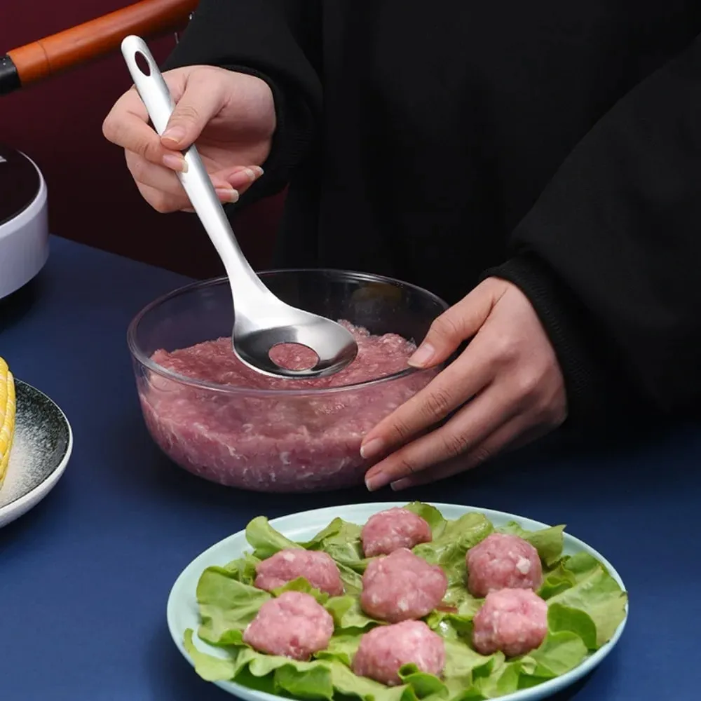 Stainless Steel Croquettes Meatball Spoon Mold with Round Hole Non-stick Meatball Maker Spoon Hangable Meat Press Tools Home Use — image 8