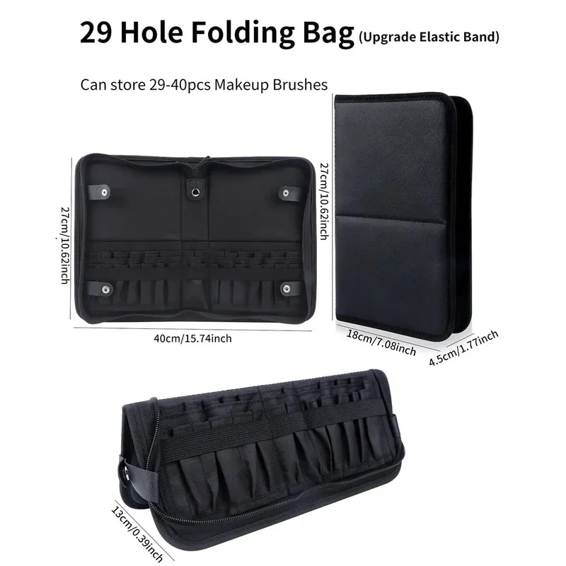 High Quality 14/23/29 Holes PU Cosmetic Makeup Brushes Pouch Portable Black Waterproof Oxford Beauty Brush Bag Organizer — image 11