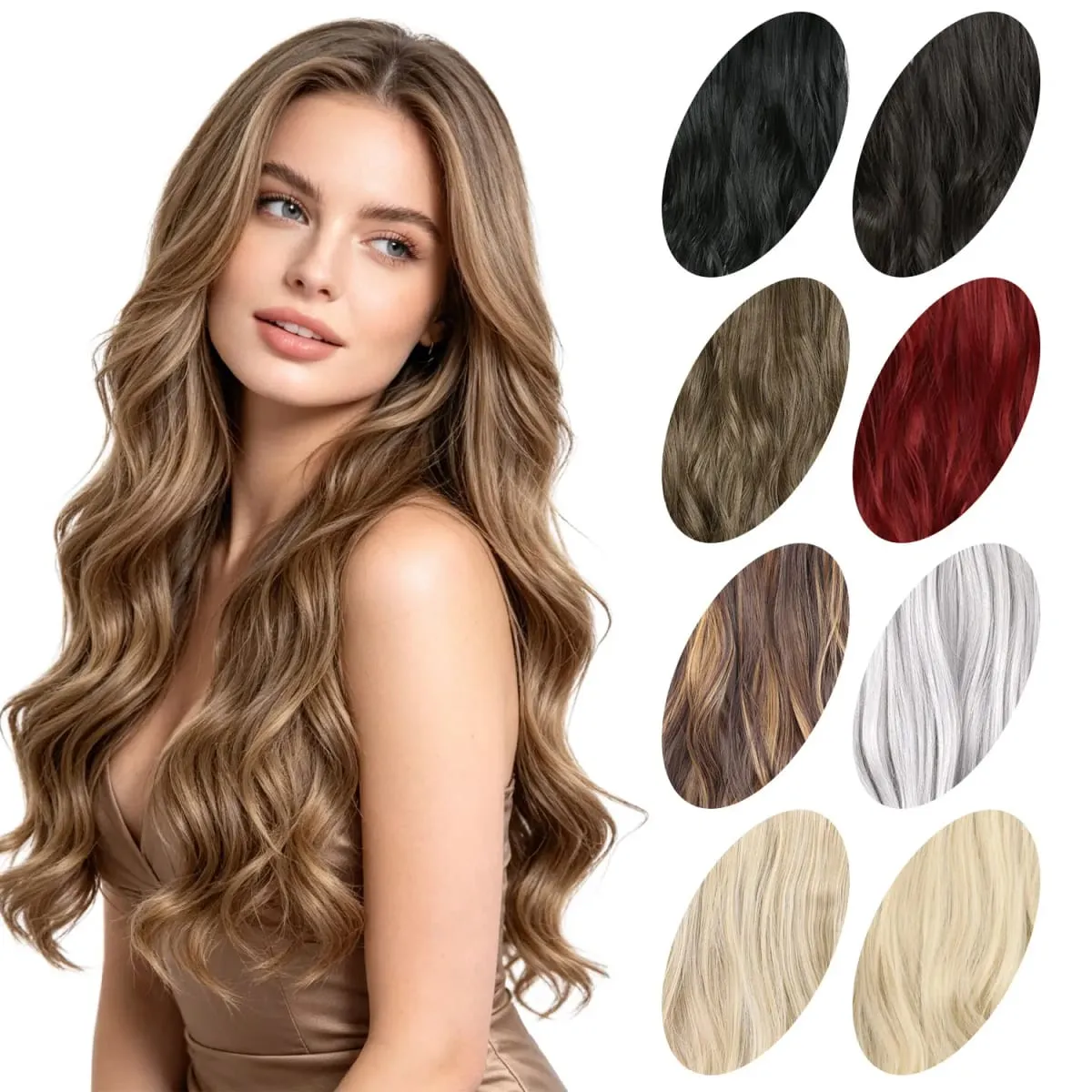 Syntetisk clip in hair extensions 5 clips i ét stykke højtemperatur fiber bølgede hårstykker til kvinder daglig festferie — image 5