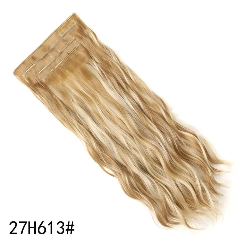 Jeedou Synthetic 4PCS/set Clip in Beach Wavy Hair Extensions Long Bouncy Curly Hairpieces Black Brown Color for Women