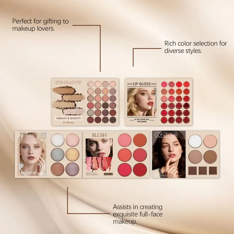 All In One Makeup Set Natural Pigment Eyeshadow Blush Contour Highlight Lip Gloss Full Face Cosmetic Kit Daily Party Beginner — image 4