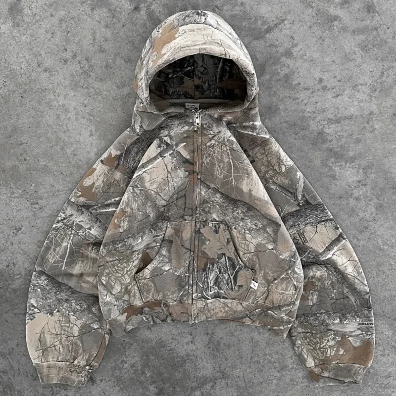 Y2K Retro Hoodie Men Printed Camouflage Pattern Pullover Sweatshirts High Street Hip Hop Streetwear Oversized Unisex Camo Hoodie — image 7